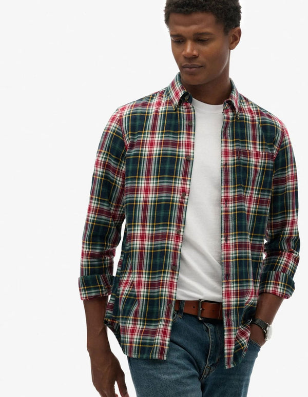Camisa Superdry de Franela de Cuadros Verde y Roja Hombre