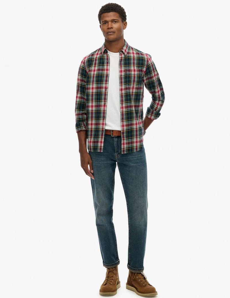 Camisa Superdry de Franela de Cuadros Verde y Roja Hombre