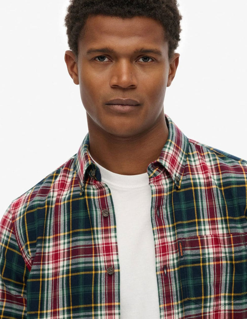 Camisa Superdry de Franela de Cuadros Verde y Roja Hombre