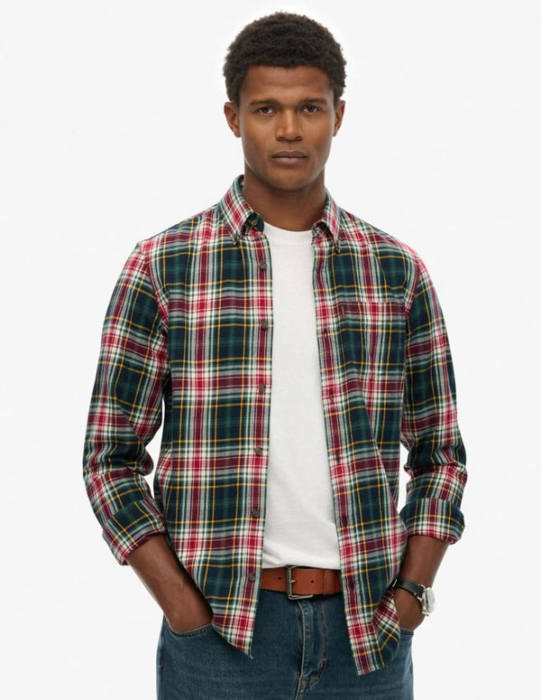 Camisa Superdry de Franela de Cuadros Verde y Roja Hombre