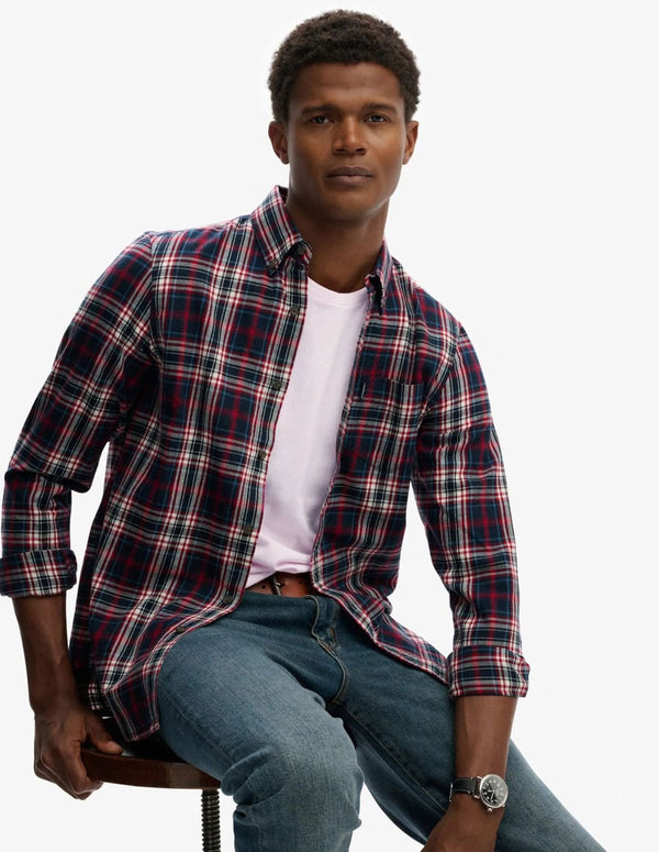 Camisa Superdry de Franela de Cuadros Azul y Roja Hombre