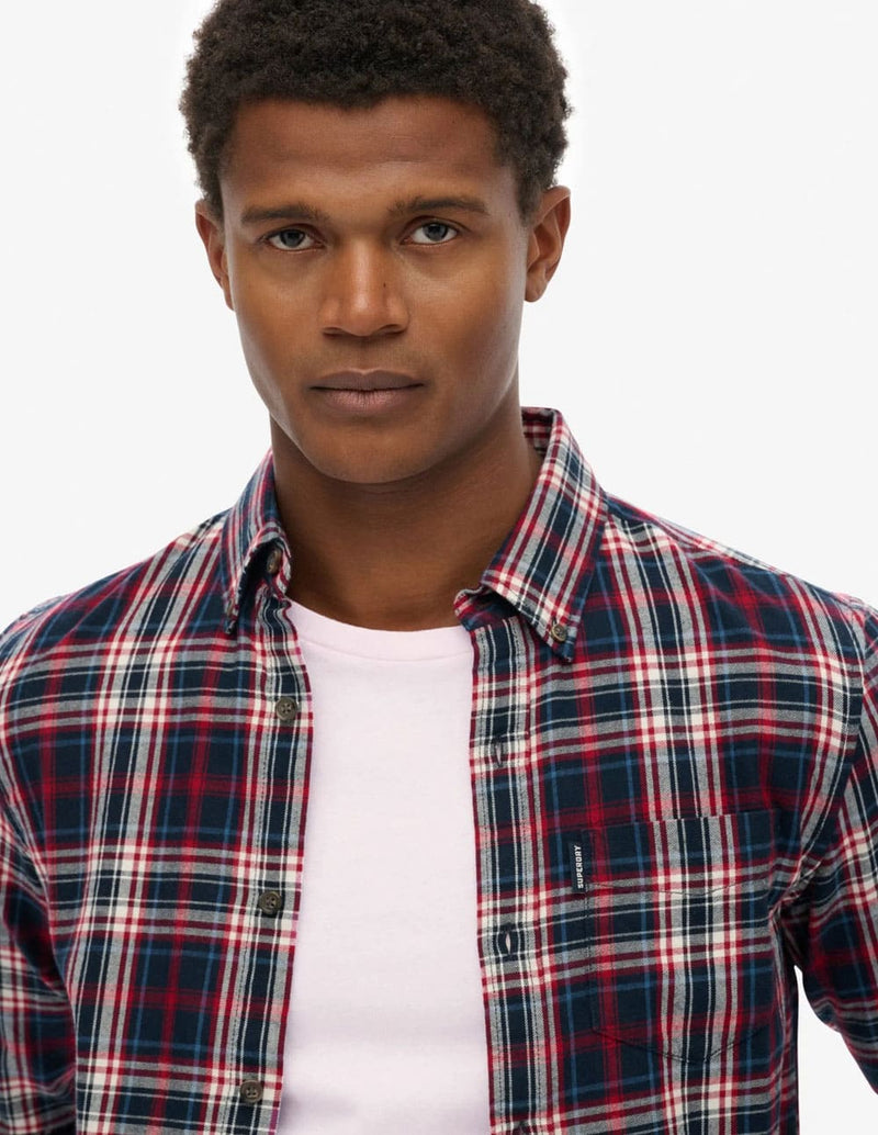 Camisa Superdry de Franela de Cuadros Azul y Roja Hombre