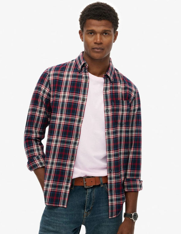 Camisa Superdry de Franela de Cuadros Azul y Roja Hombre
