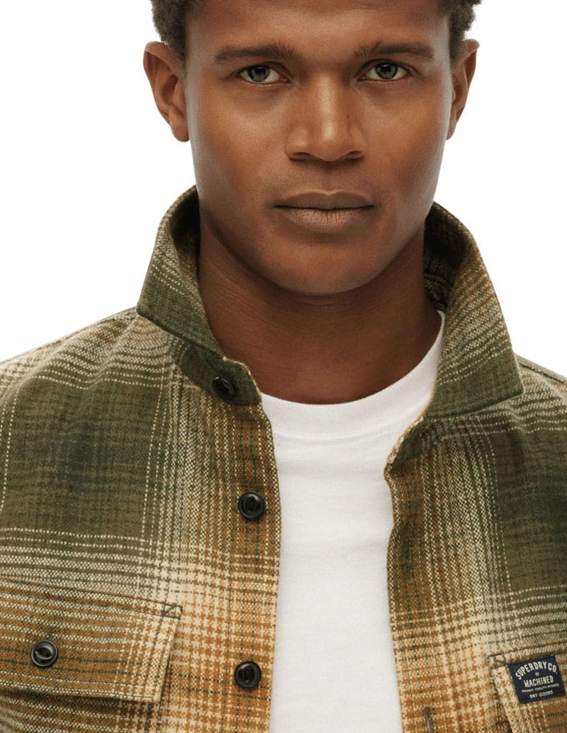 Sobrecamisa Superdry Wool Miller Verde y Beige Hombre