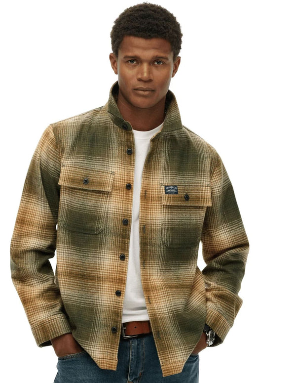 Sobrecamisa Superdry Wool Miller Verde y Beige Hombre