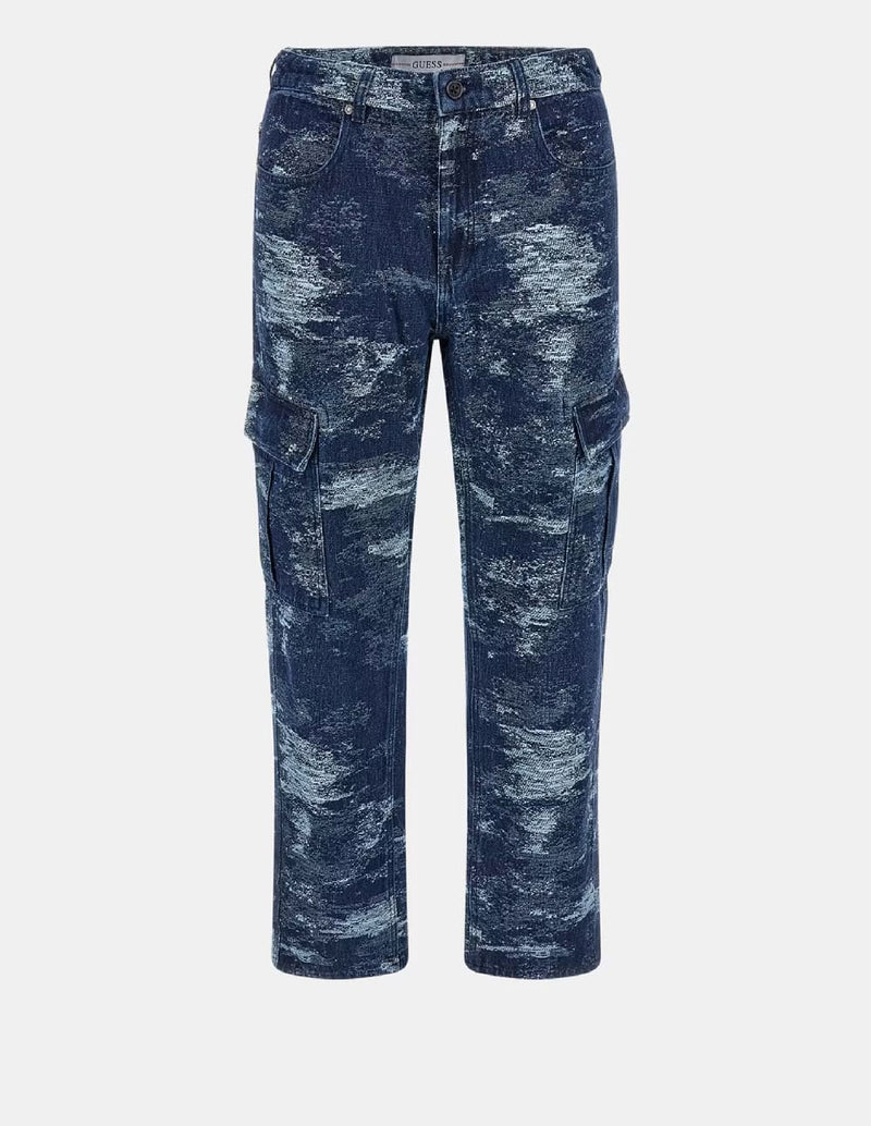 Pantalón Vaquero GUESS Cargo con Logo Azul Marino Hombre