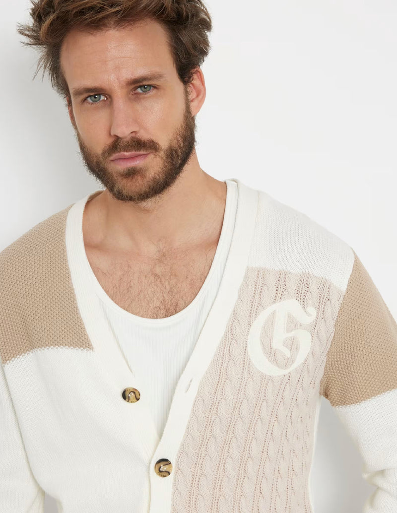 Chaqueta GUESS Patchwork Blanca y Beige Hombre