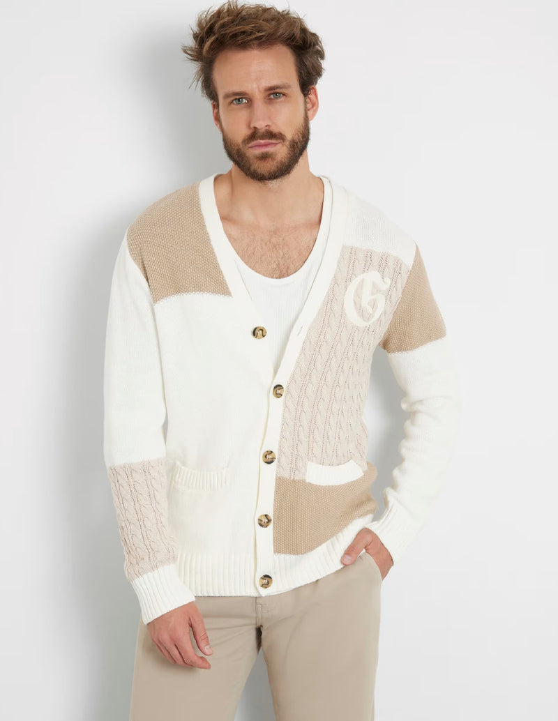 Chaqueta GUESS Patchwork Blanca y Beige Hombre