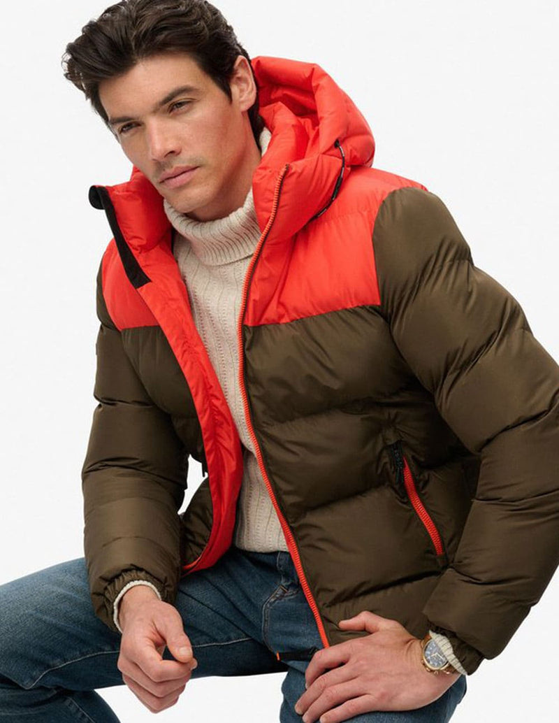 Plumas Superdry con Capucha Marrón y Naranja Hombre