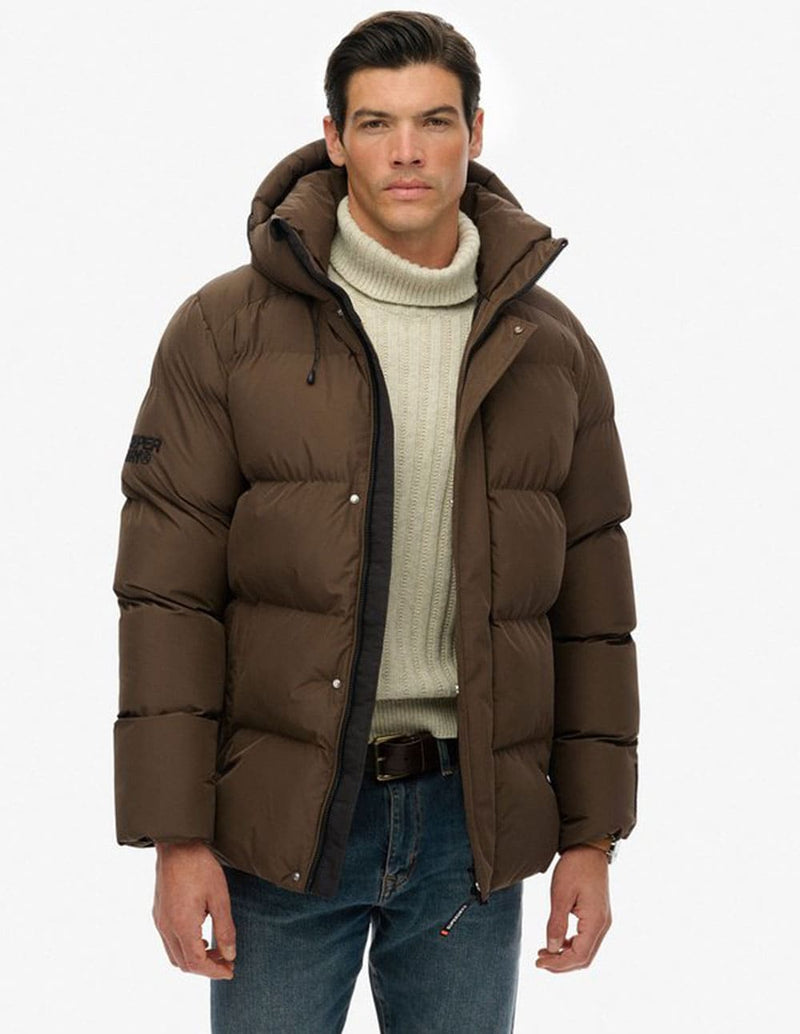 Plumas Superdry con Capucha Marrón Hombre