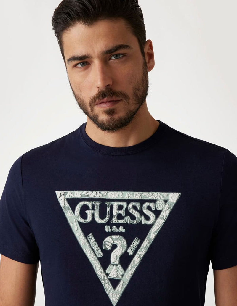 Camiseta GUESS con Logo Triángulo Azul Marino Hombre