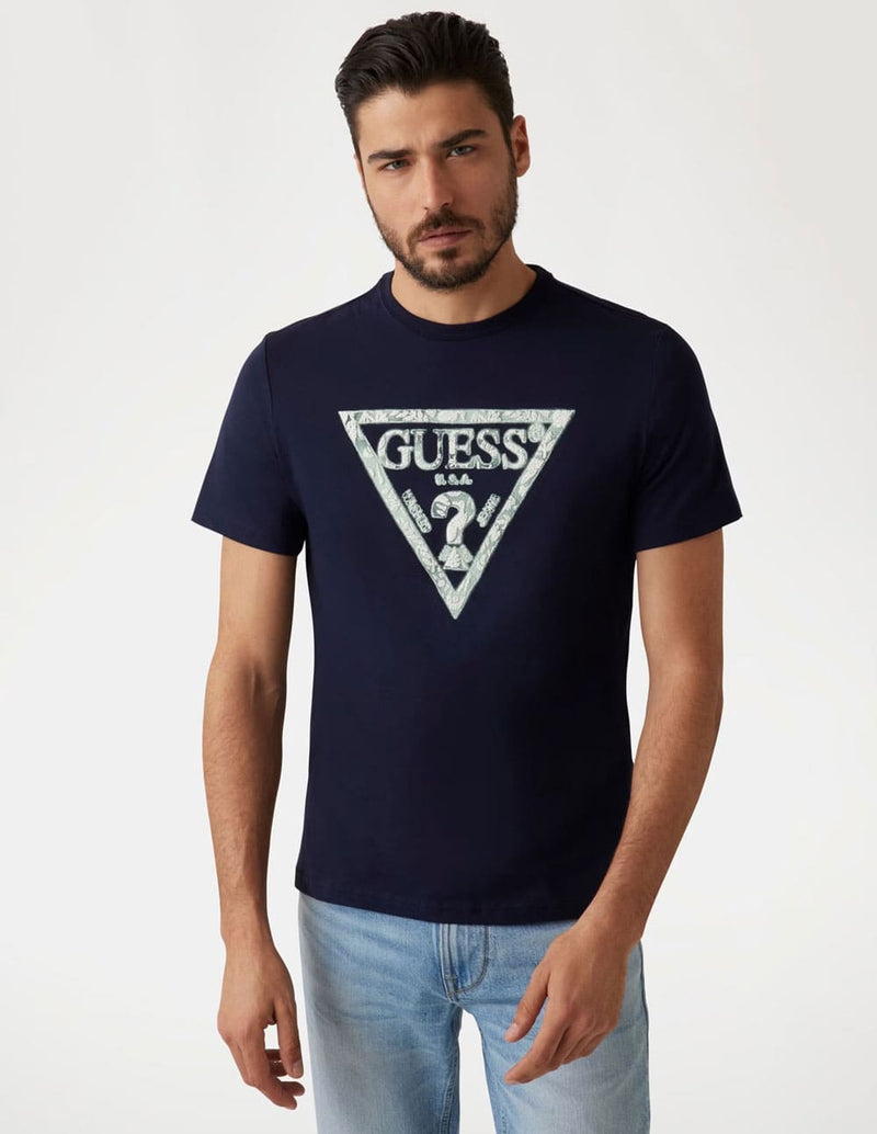 Camiseta GUESS con Logo Triángulo Azul Marino Hombre