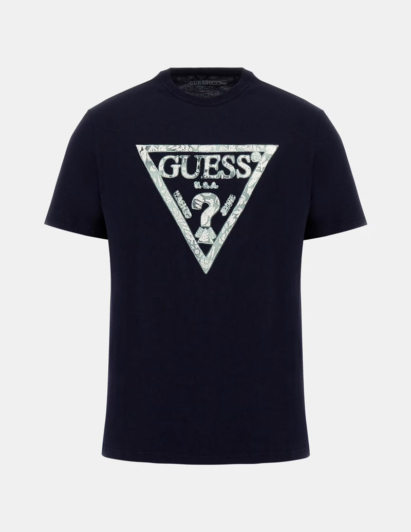 Camiseta GUESS con Logo Triángulo Azul Marino Hombre