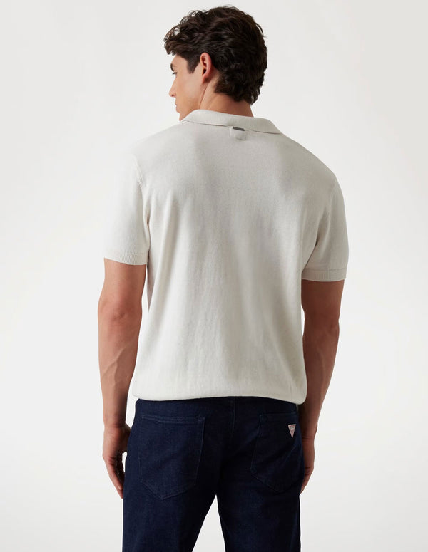 Polo GUESS de Punto Calado Beige Hombre