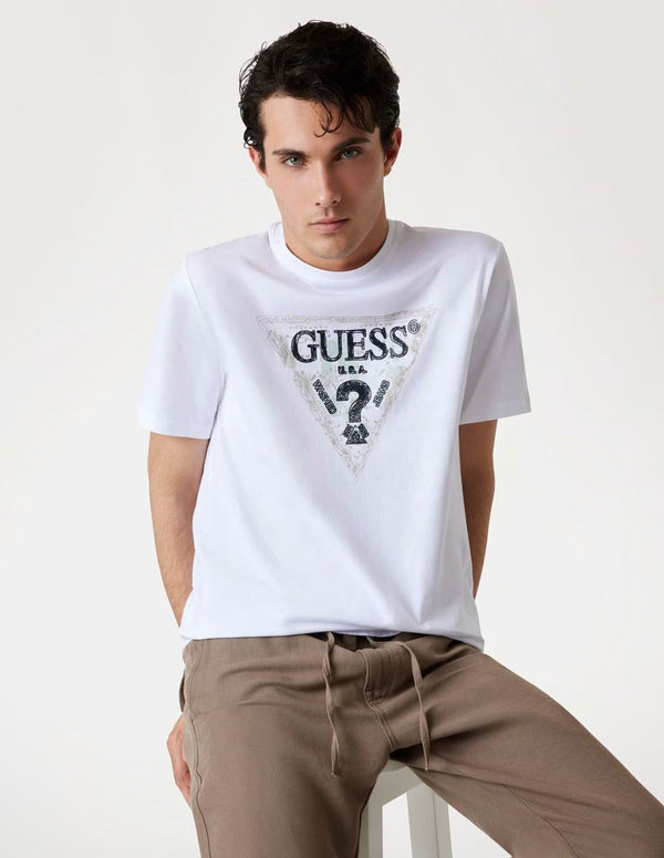 Camiseta GUESS con Logo Triángulo Blanca Hombre