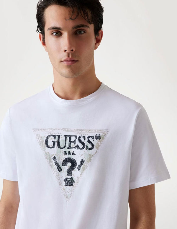 Camiseta GUESS con Logo Triángulo Blanca Hombre
