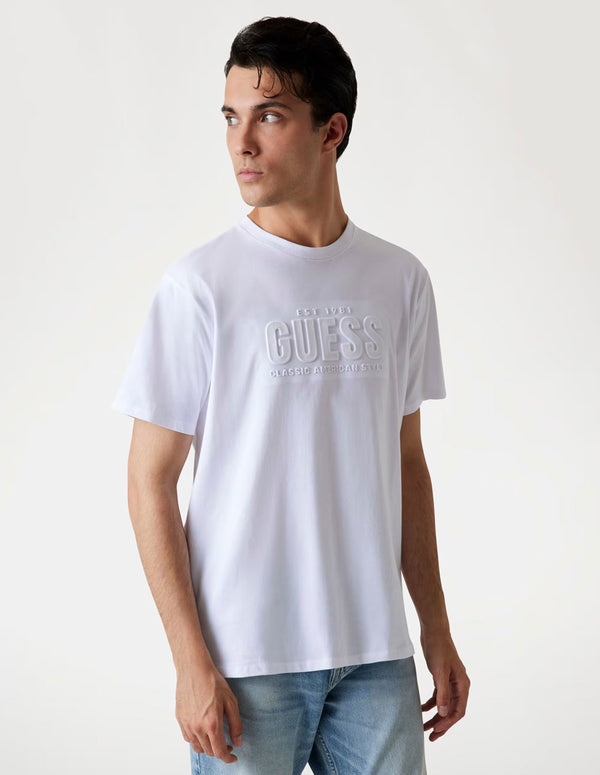 Camiseta GUESS con Logo en Relieve Blanca Hombre