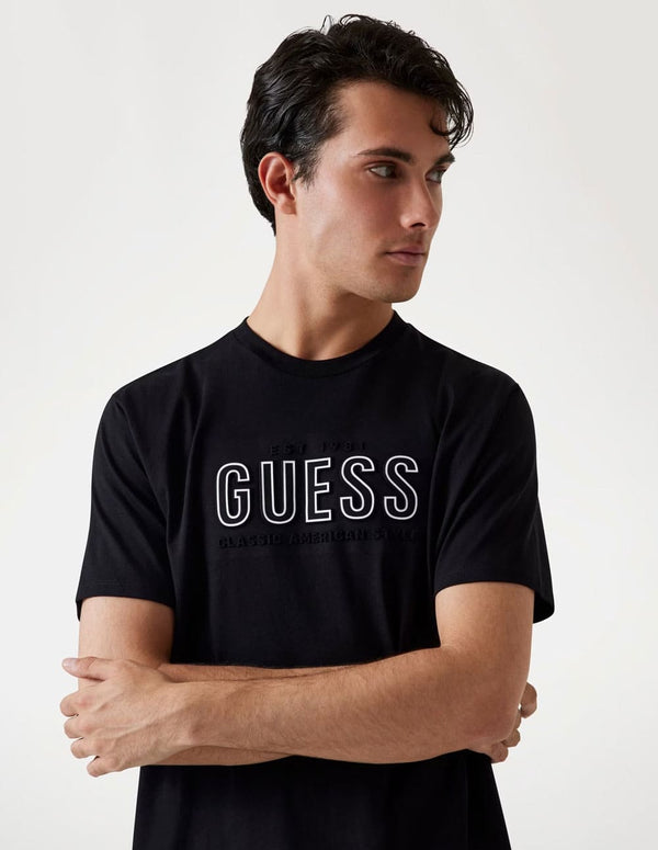 Camiseta GUESS con Logo en Relieve Negra Hombre