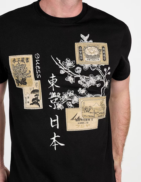 Camiseta GUESS Eco Japanes Stamps Negra Hombre