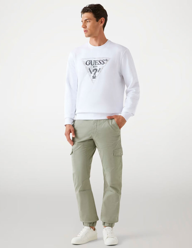 Sudadera GUESS con Logo Triángulo  Blanca Hombre