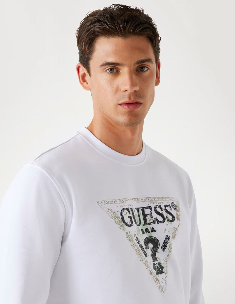 Sudadera GUESS con Logo Triángulo  Blanca Hombre