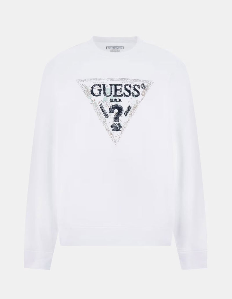 Sudadera GUESS con Logo Triángulo  Blanca Hombre