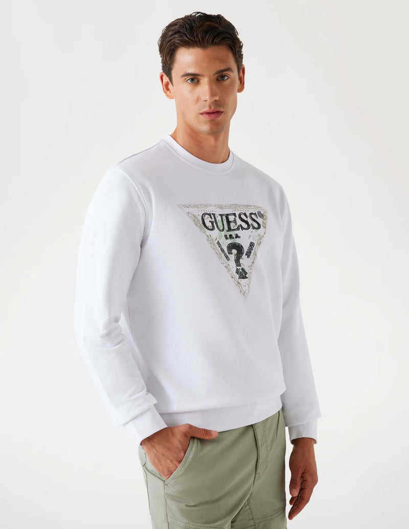 Sudadera GUESS con Logo Triángulo  Blanca Hombre