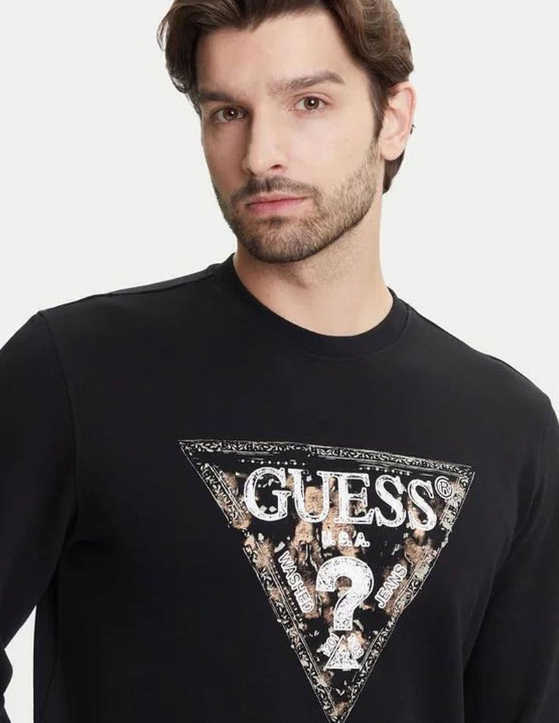 Sudadera GUESS con Logo Triángulo Negra Hombre