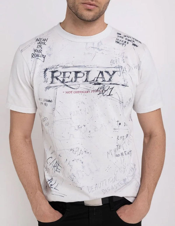 Camiseta Replay con Estampado Blanca Hombre