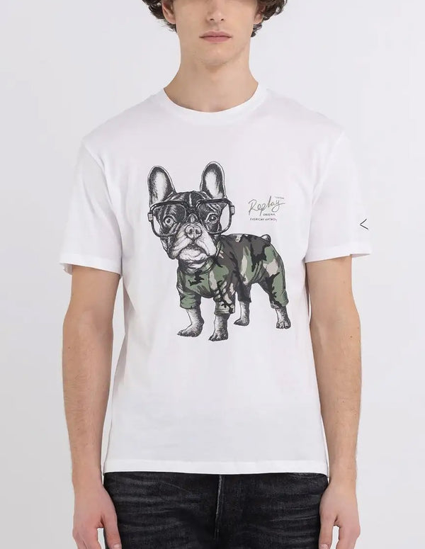 Camiseta Replay con Bulldog Blanca Hombre