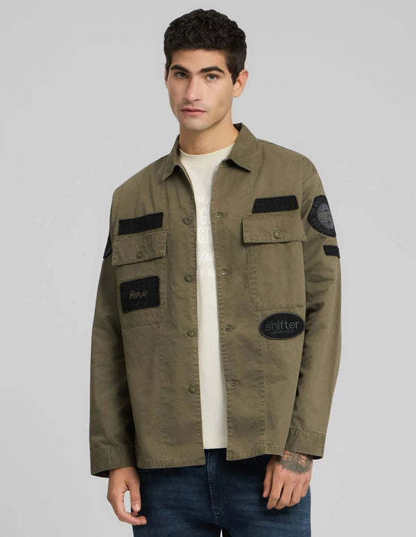 Chaqueta Replay Regular Fit con Parches Marrón Hombre