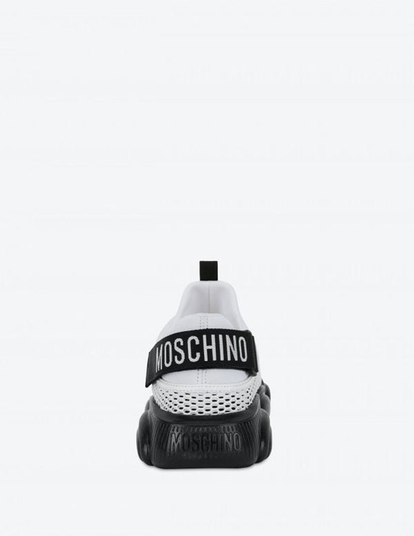Moschino Couture Logo Strap Teddy White, Gray and Black Men's Shoes