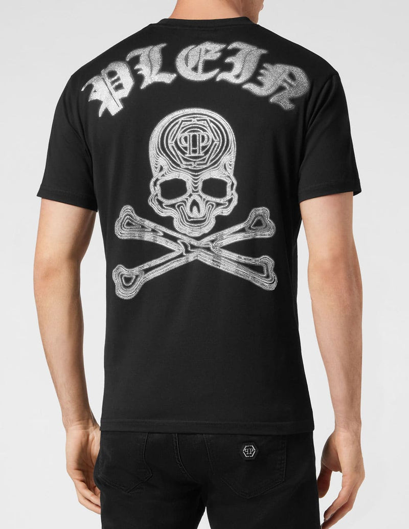 Camiseta Philipp Plein with Crystals Skull Bones Negra Hombre