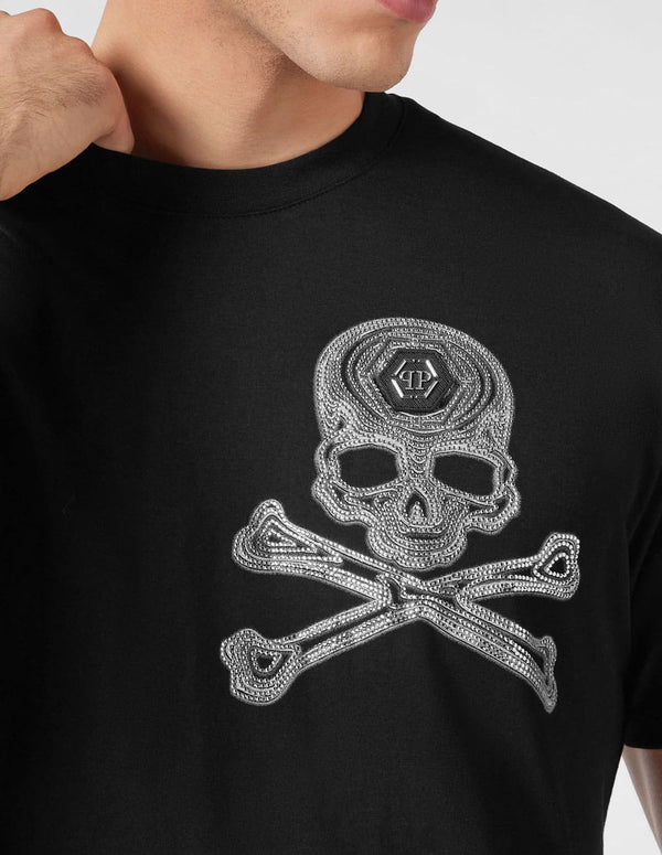 Camiseta Philipp Plein with Crystals Skull Bones Negra Hombre