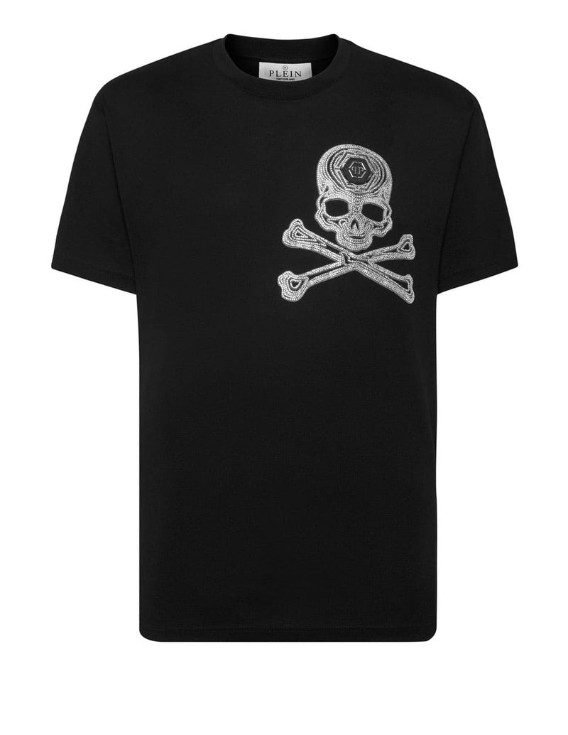 Camiseta Philipp Plein with Crystals Skull Bones Negra Hombre