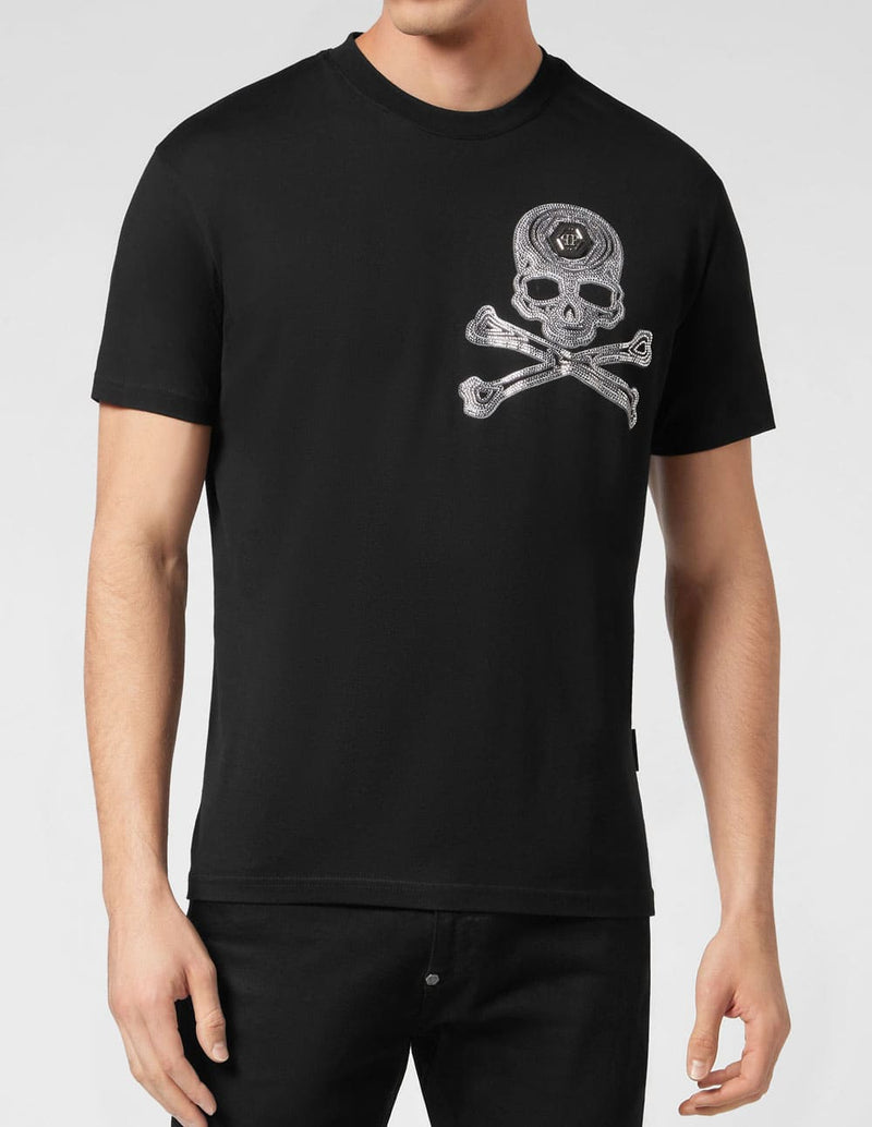 Camiseta Philipp Plein with Crystals Skull Bones Negra Hombre