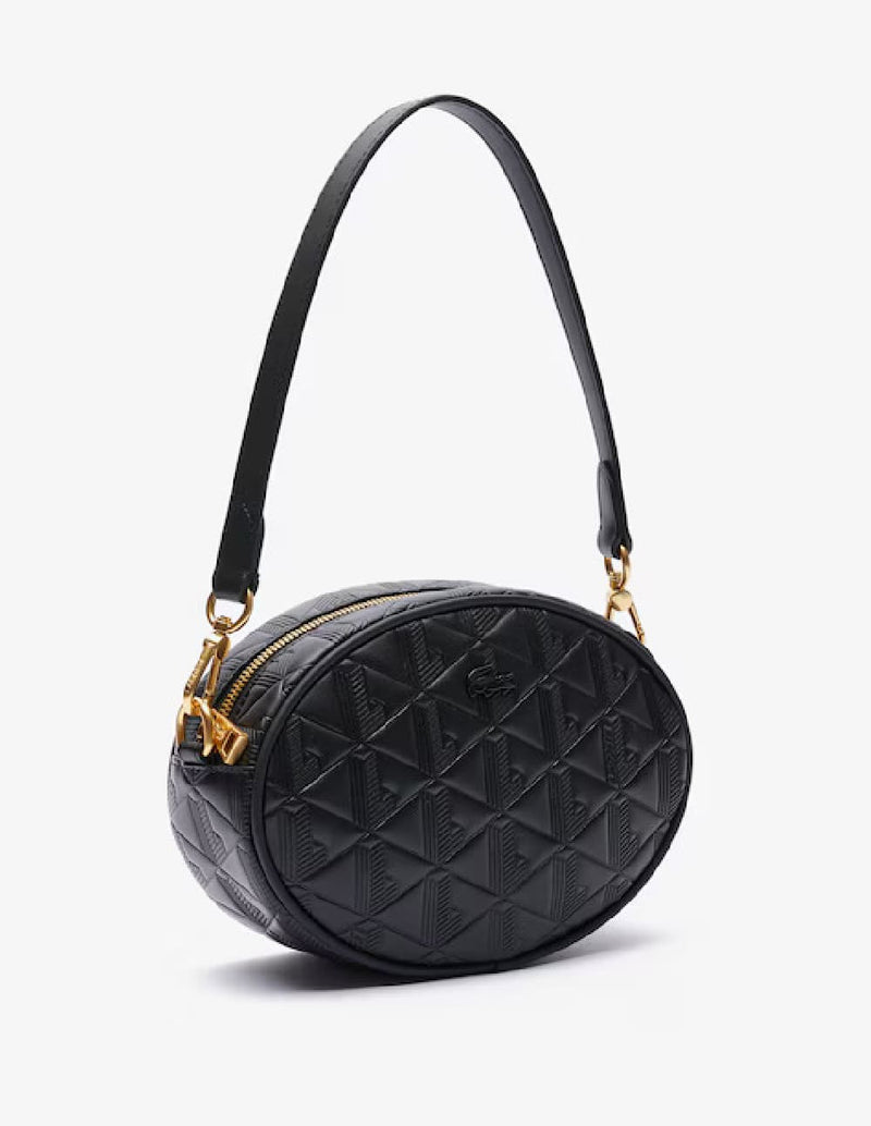 Bolso Lacoste Maheki Ovalado de Piel con Relieve Negro Mujer 20 x 14 x 7