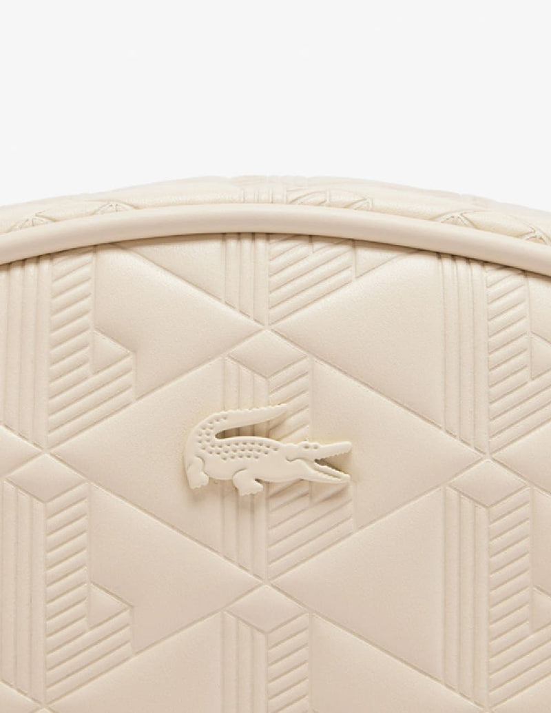 Bolso Lacoste Maheki Ovalado de Piel con Relieve Crema Mujer 20 x 14 x 7