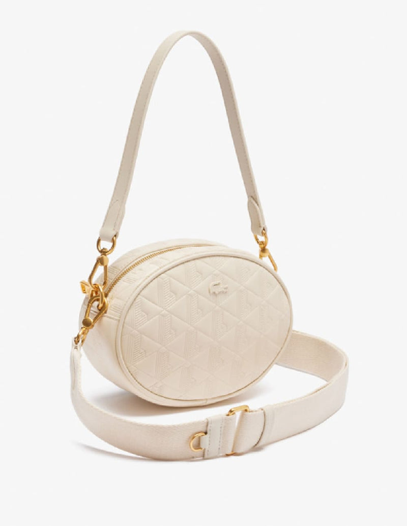 Bolso Lacoste Maheki Ovalado de Piel con Relieve Crema Mujer 20 x 14 x 7