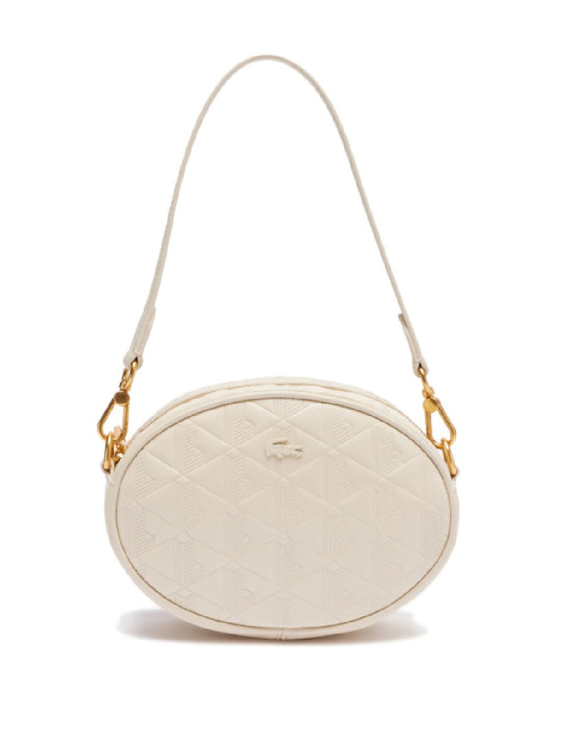 Bolso Lacoste Maheki Ovalado de Piel con Relieve Crema Mujer 20 x 14 x 7