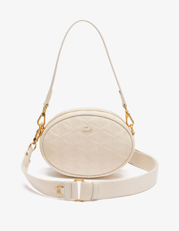 Bolso Lacoste Maheki Ovalado de Piel con Relieve Crema Mujer 20 x 14 x 7