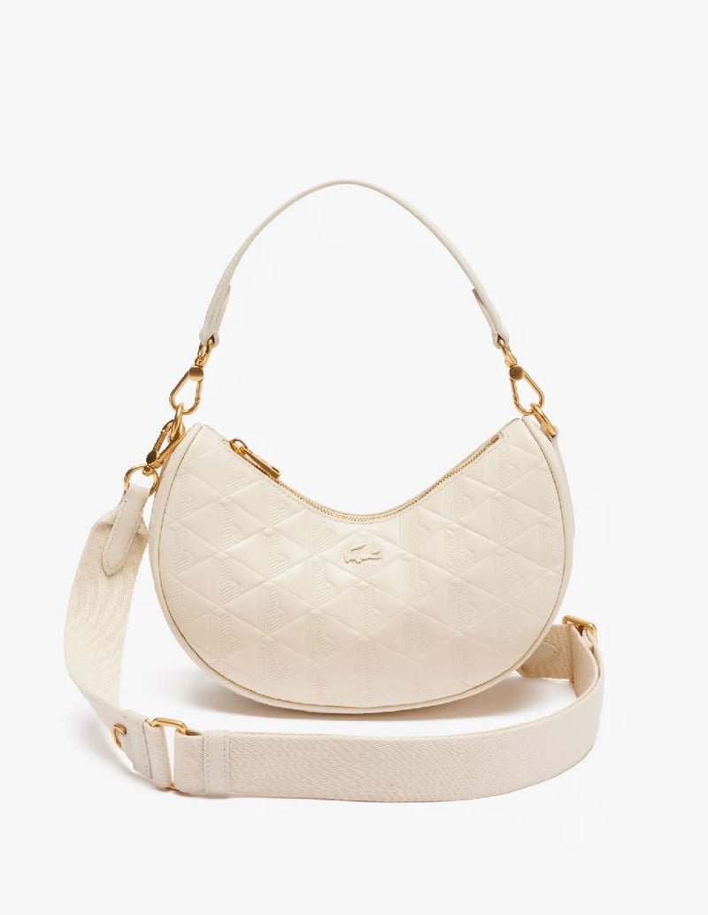 Bolso Lacoste de Media Luna Maheki de Piel con Relieve Crema Mujer 25 x 18 x 8