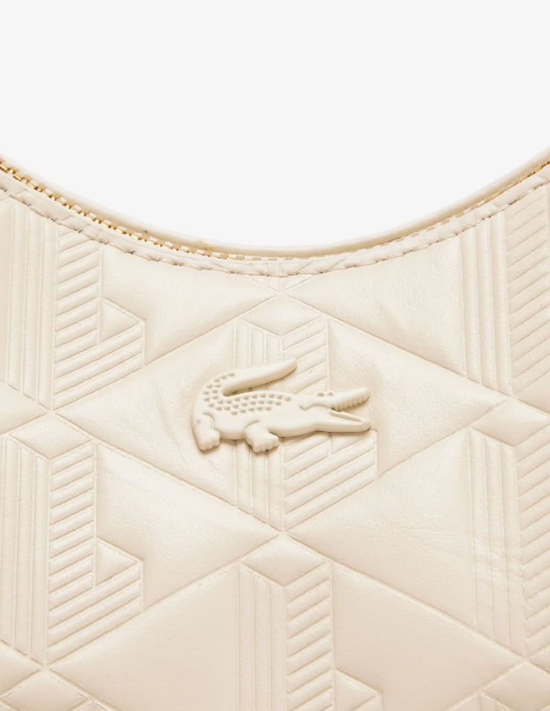 Bolso Lacoste de Media Luna Maheki de Piel con Relieve Crema Mujer 25 x 18 x 8