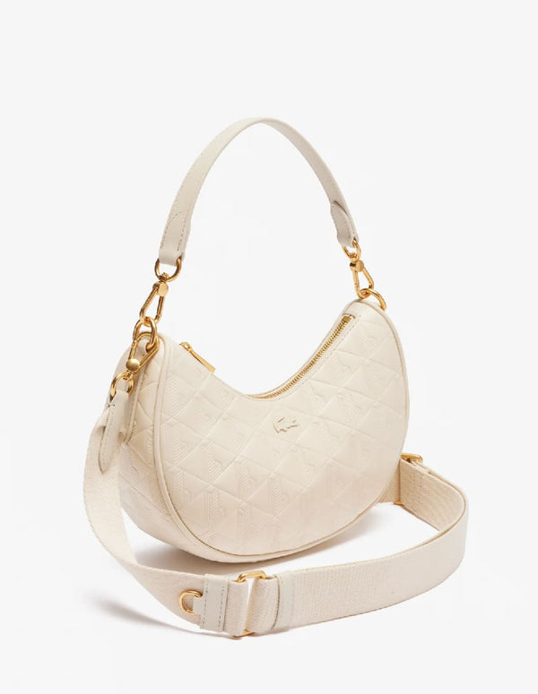 Bolso Lacoste de Media Luna Maheki de Piel con Relieve Crema Mujer 25 x 18 x 8