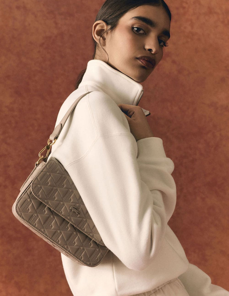 Bolso Lacoste Maheki de Piel en Relieve Beige Mujer