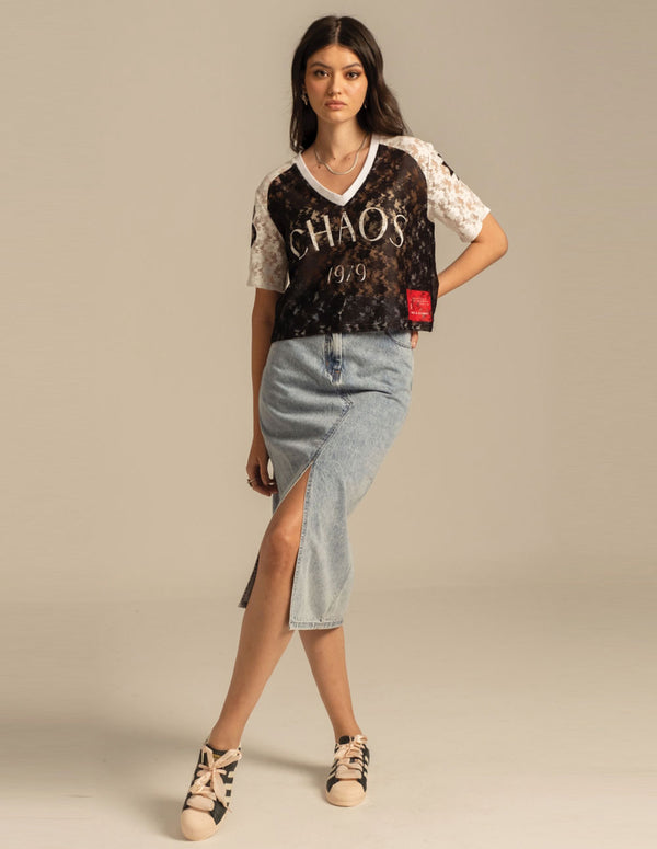 Top Peace and Chaos Cosmos Lace Negro y Blanco Mujer