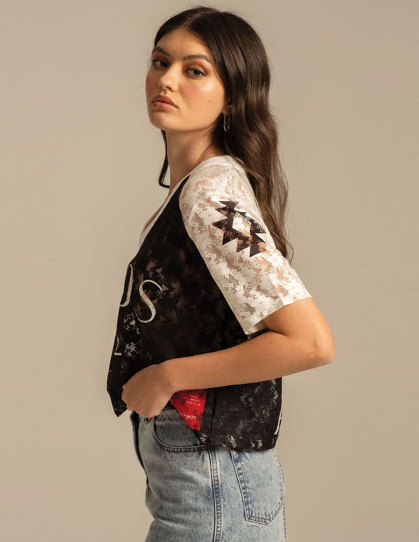 Top Peace and Chaos Cosmos Lace Negro y Blanco Mujer