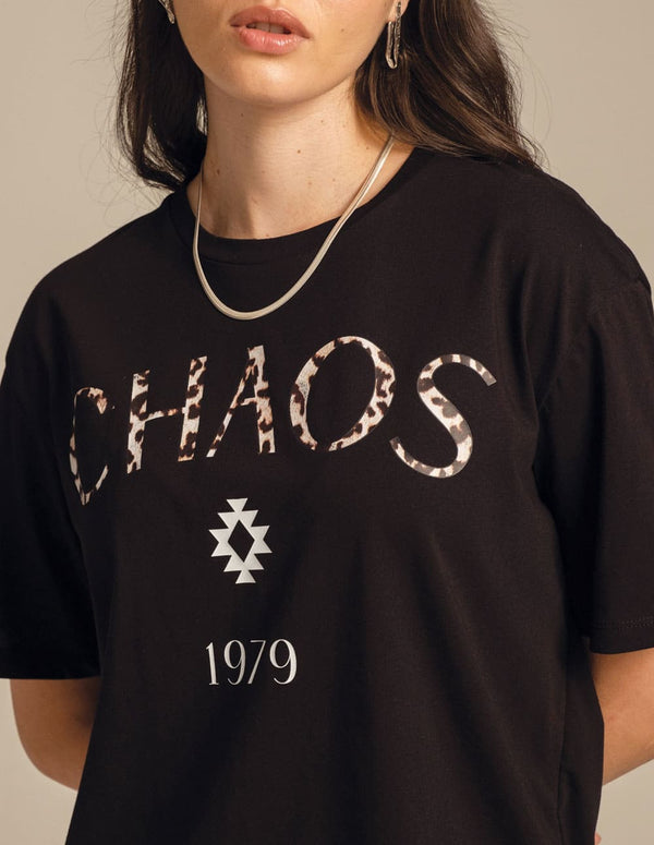 Camiseta Peace and Chaos Menagerie Negra Mujer
