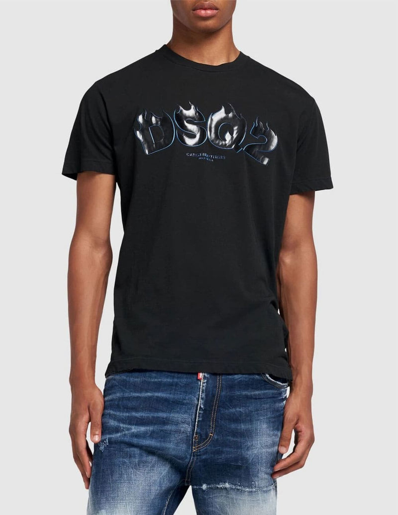 Camiseta Dsquared2 con Logo Estampado Negra Hombre