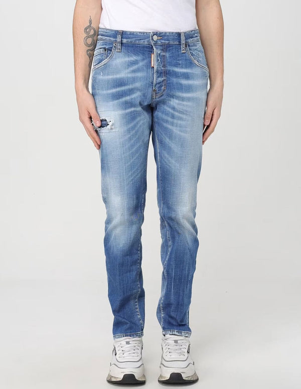 Pantalón Vaquero Dsquared2 con Logo Azul Hombre